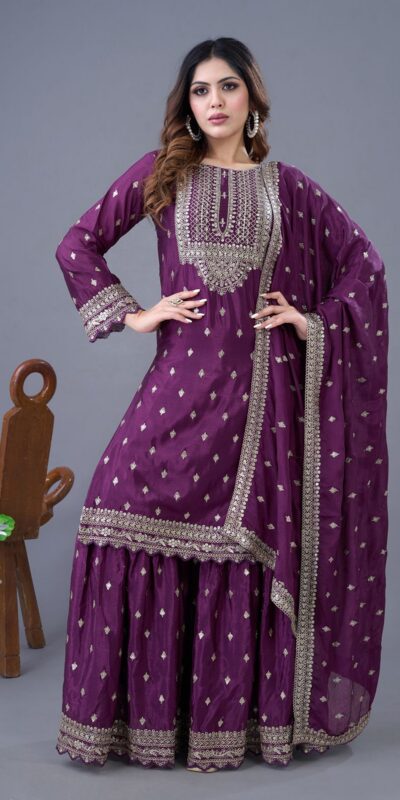 ZF 5006 Wine Color Chinon Silk Sequence Work Salwar Suit Casual, Wedding, Festive, Events . Expected Delivery  4-6 Working Days @2149/- only      | Jump Suits, Salwar suit, Designer Suits, Casual Suits, Creative suits, Palazzo Suits, Party Wear Suits, Patiala Suits, Straight Suits