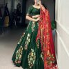 Green Tushar Silk Printed Foil Work Lehenga Choli