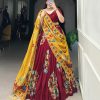 Maroon Tushar Silk Printed Foil Work Lehenga Choli