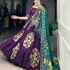 Purple Tushar Silk Printed Foil Work Lehenga Choli