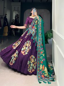 Purple Tushar Silk Printed Foil Work Lehenga Choli
