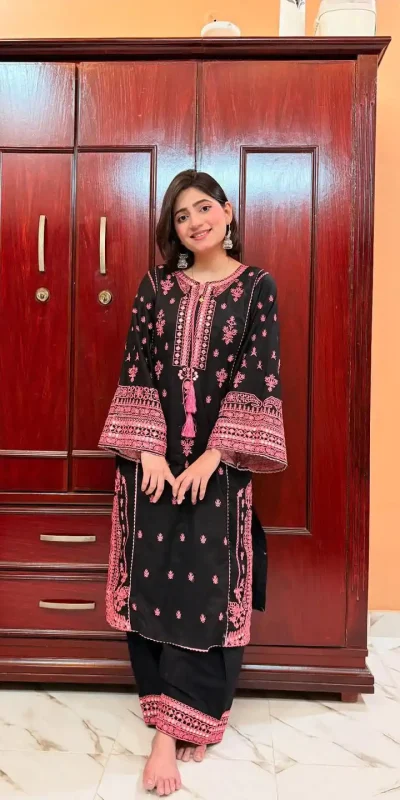 Black Roman Embroidery Salwar Suit