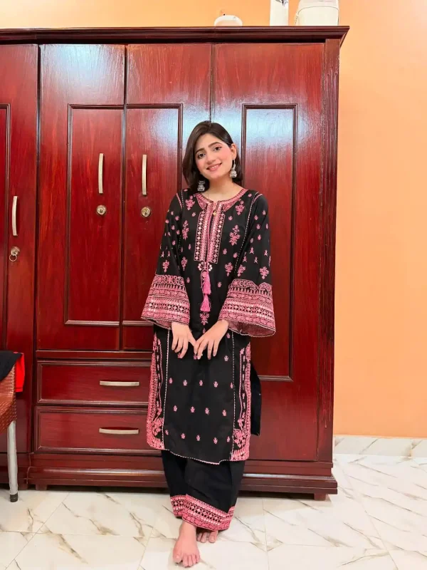 Black Roman Embroidery Salwar Suit