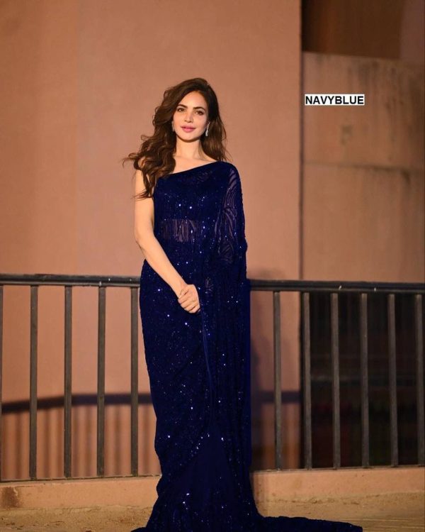Blue Georgette Embroidered Sequin Saree