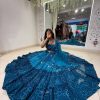 Blue Georgette Mirror Work Lehenga Choli