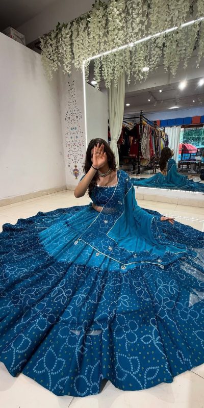 Blue Georgette Mirror Work Lehenga Choli