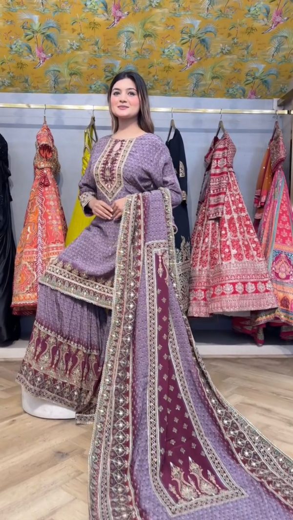 Lavender Chinon Mirror Work Salwar Suit