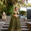 Mehndi Chanderi Plain With Zari Weaving Work Border Lehenga Choli