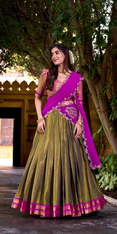 Pink Kanchipuram Weaving Lehenga Choli