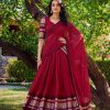 Red Chanderi Plain Lehenga Choli