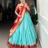 Sky Blue Jacquard Weaving Lehenga Choli