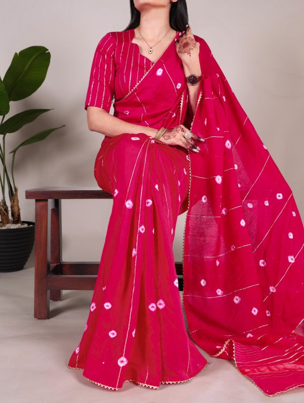 Pink Chanderi Sequins Saree