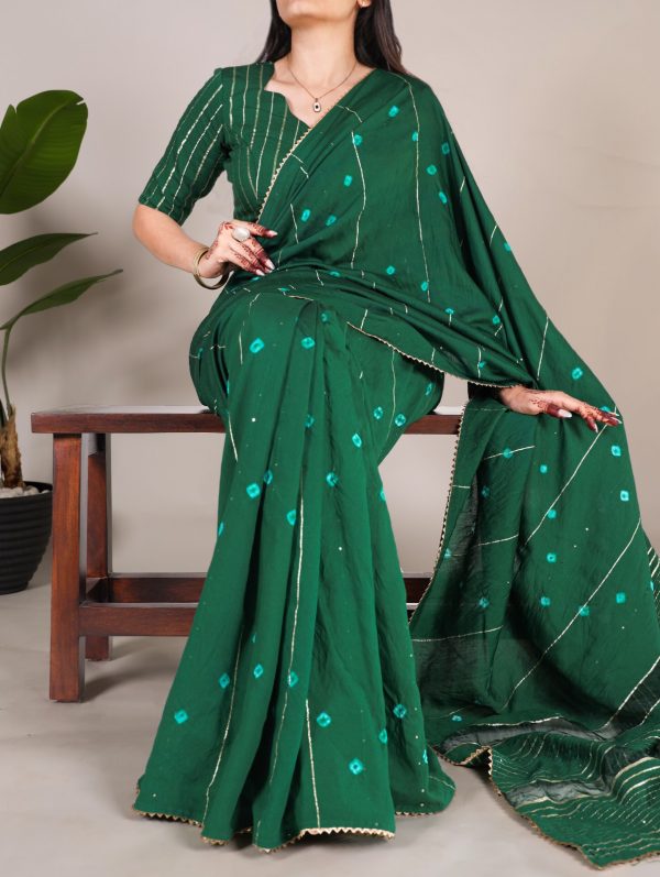 Green Chanderi Sequins Saree