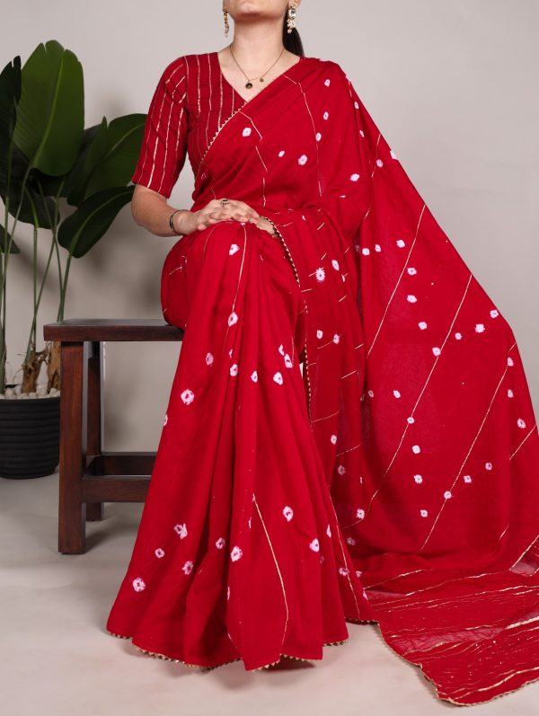 Red Chanderi Sequins Saree