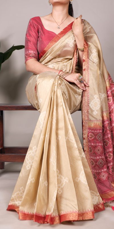 Cream Jacquard Weaving Saree