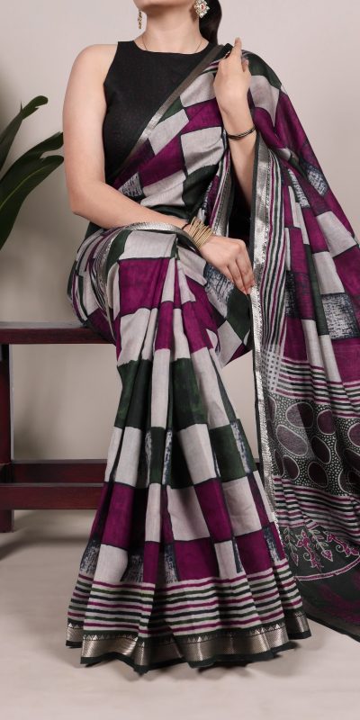 Green Chanderi Printed Saree
