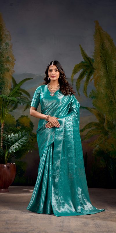 Firozi Kanjivaram Weaving Saree