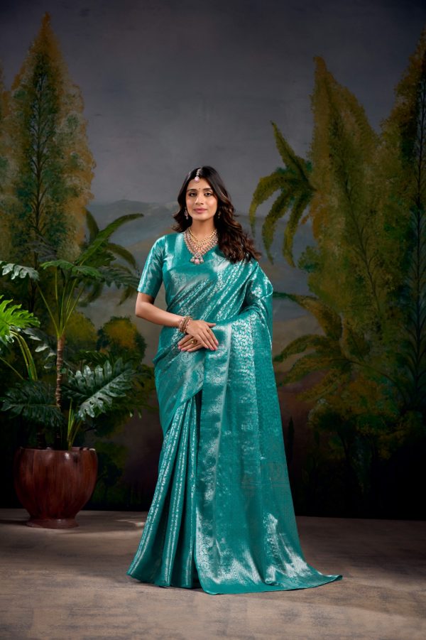 Firozi Kanjivaram Weaving Saree