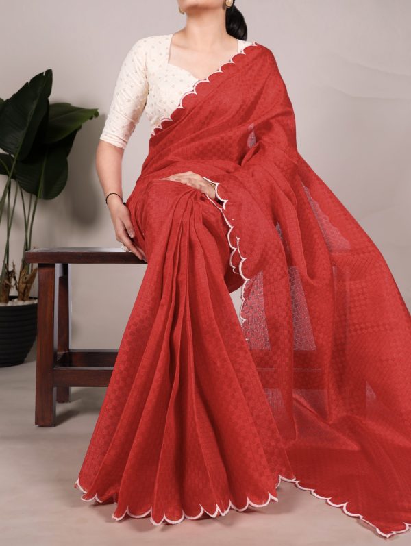 Red Gadhawal Arca Work Saree