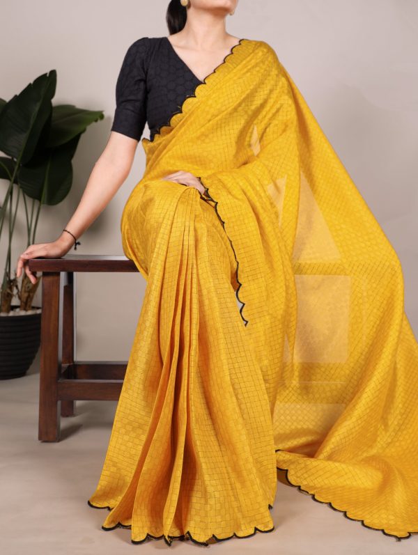 Yellow Gadhawal Arca Work Saree