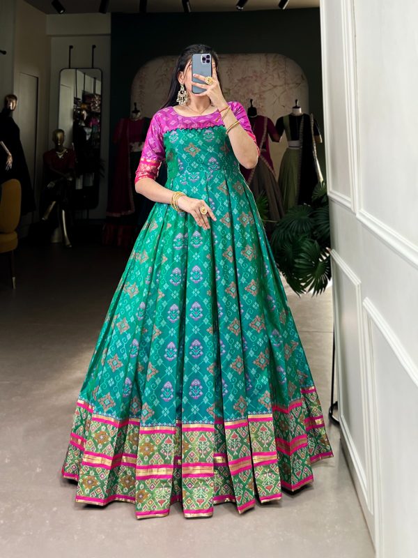 Firozi Jacquard Patola Gown
