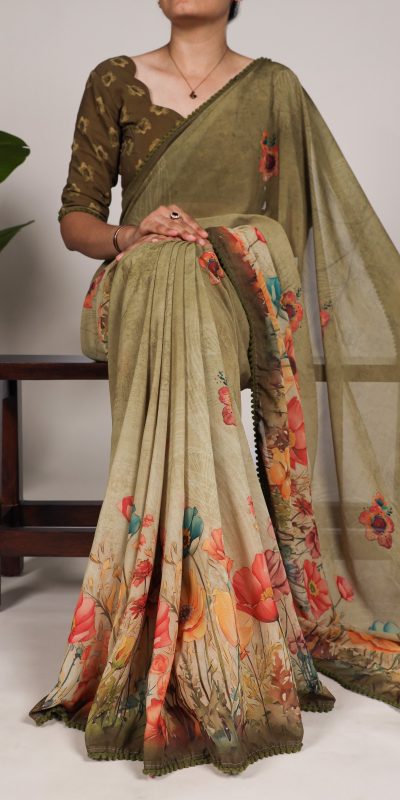 Mahendi Georgette Floral Saree