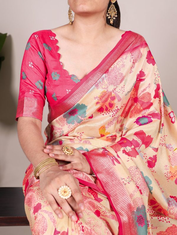 Off White Tussar Printed Saree