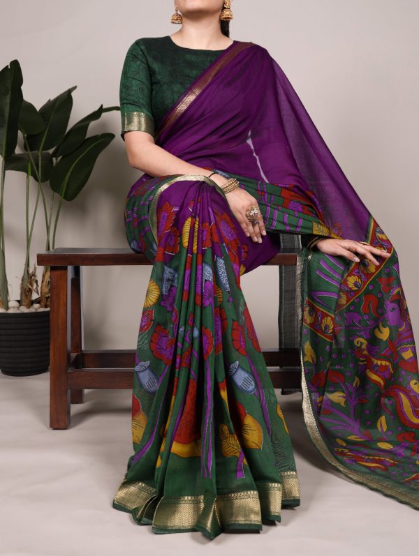 Purple Polyester Printed Saree