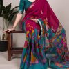 Pink Polyester Printed Saree
