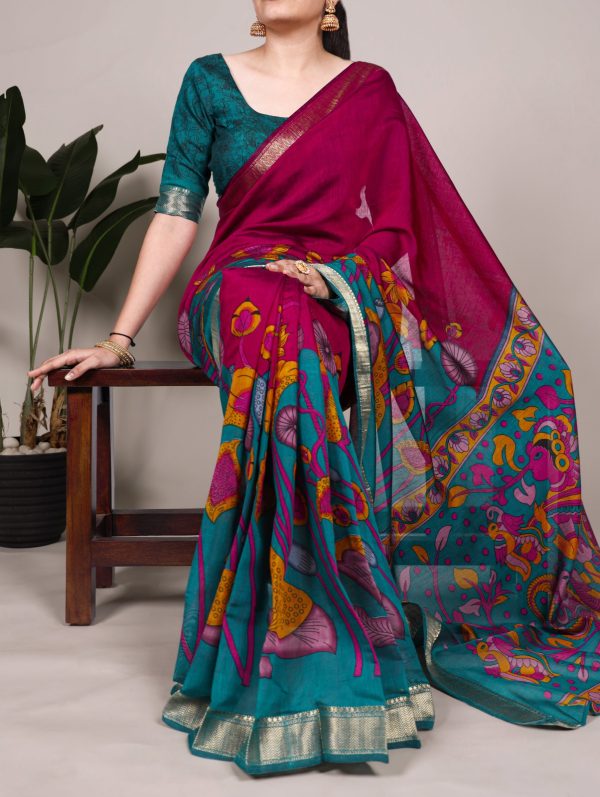 Pink Polyester Printed Saree
