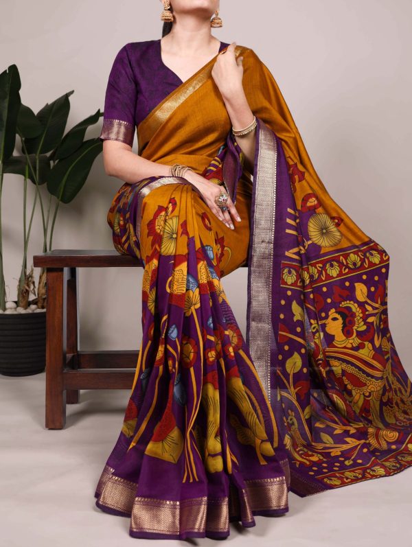 Mustard Polyester Printed Saree