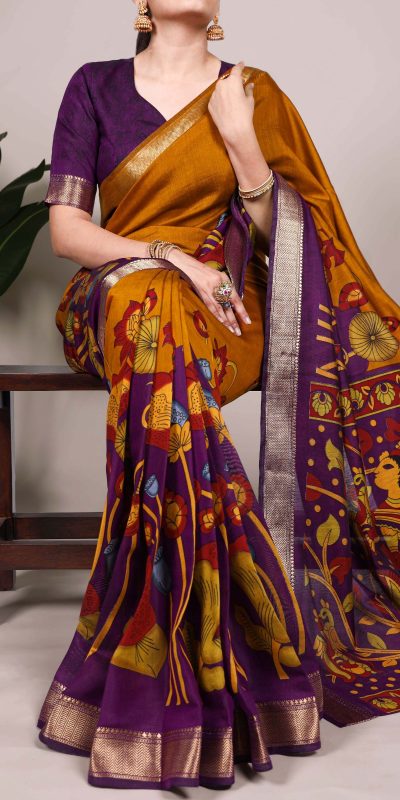 Mustard Polyester Printed Saree