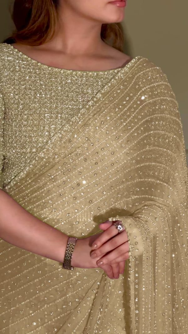 Gold Georgette Embroidery Saree