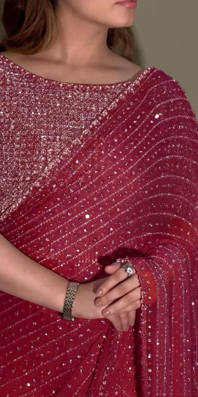 Maroon Georgette Embroidery Saree