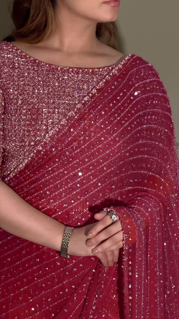 Maroon Georgette Embroidery Saree