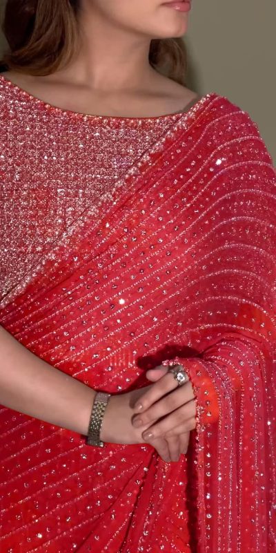 Red Georgette Embroidery Saree