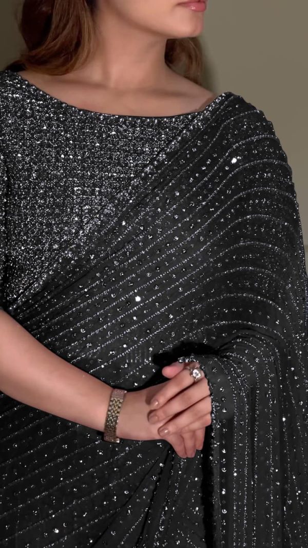 Black Georgette Embroidery Saree