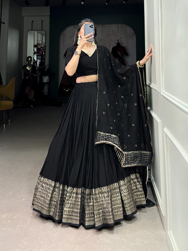 Black Chanderi Weaving Lehenga Choli