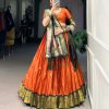 Orange Jacquard Zari Lehenga Choli