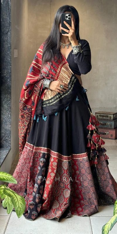 Black Rayon Print Lehenga Choli