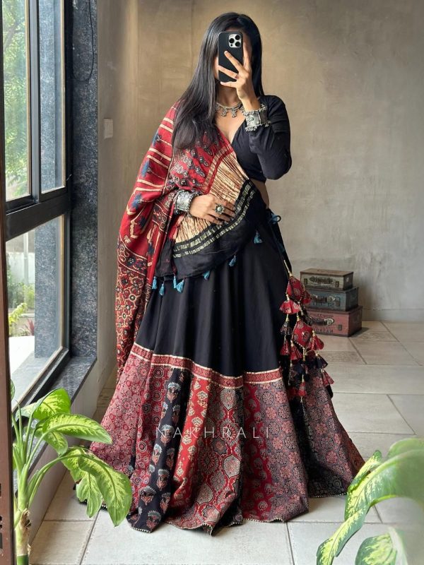 Black Rayon Print Lehenga Choli