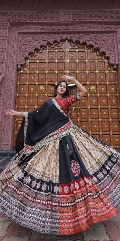 Black Rayon Printed Lehenga Choli
