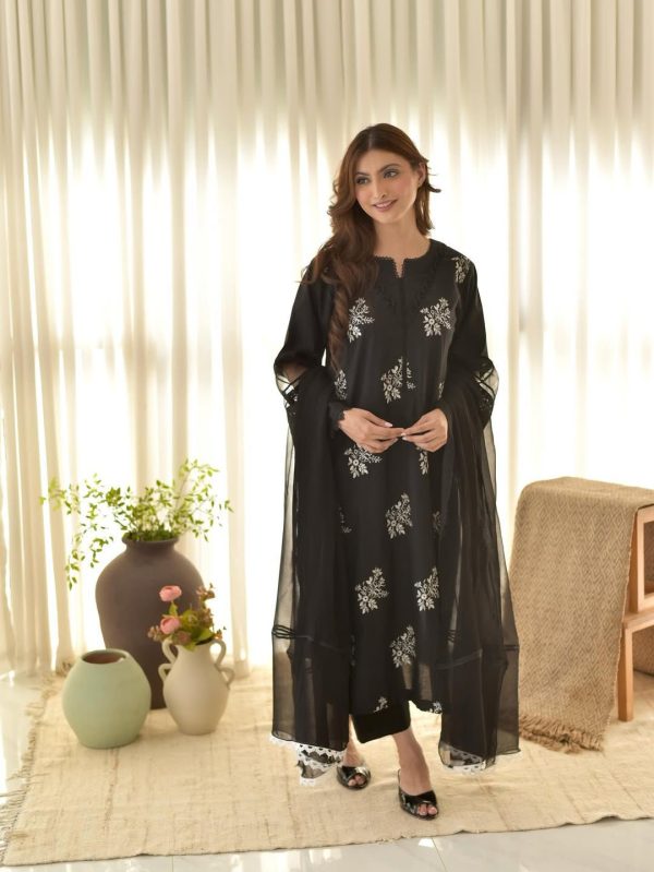 Black Roman Embroidery Salwar Suit