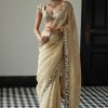 Cream Organza Sequins Saree