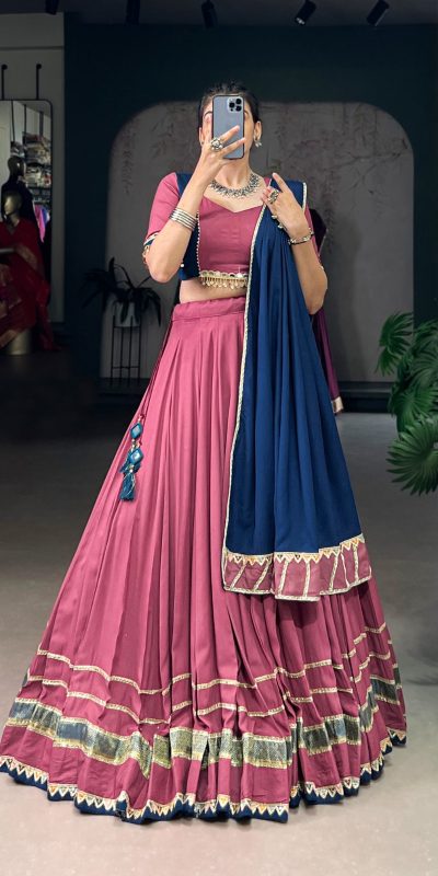 Dark Pink Rayon Lace Lehenga Choli