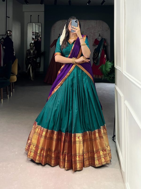 Firozi Narayan Pet Zari Weaving Lehenga Choli