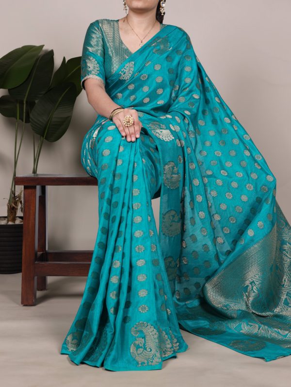 Firozi Roop Weaving Saree