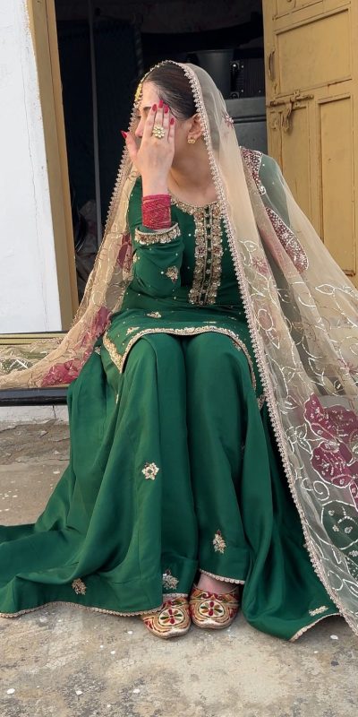 Green Chinon Embroidery Salwar Suit