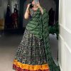 Green Cotton Printed Lehenga Choli