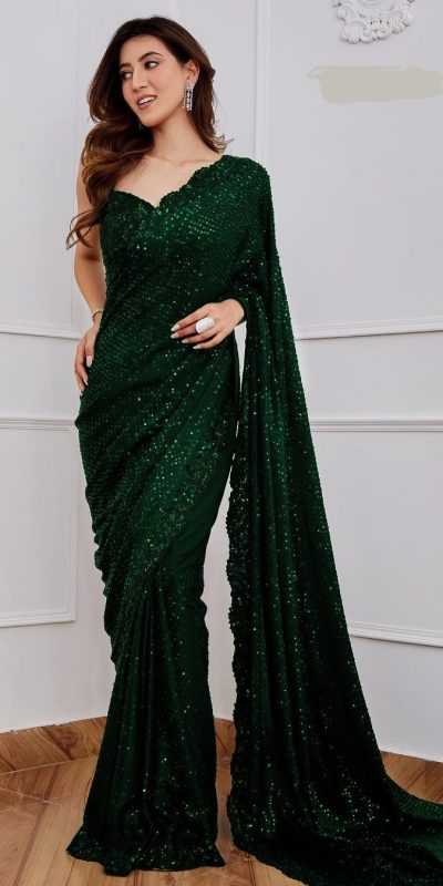 Green Georgette 5MM Sequence Work Saree